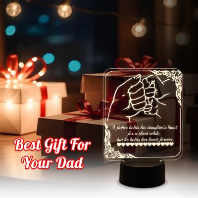 Engraved Quote Night Lamp with Warm White Light & On/Off Touch Button | Gift for Father from Daughter | Bedside Desk Table Lamp